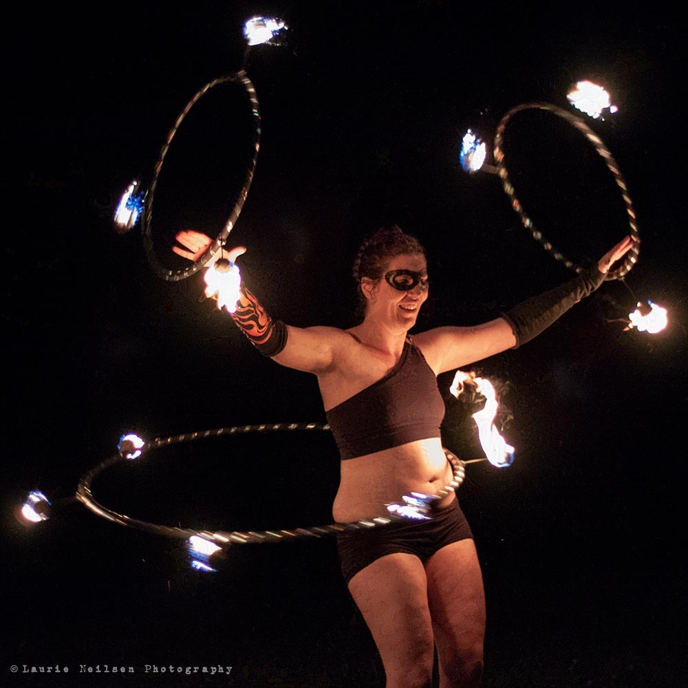 Cookie Monster with Fire Hoops